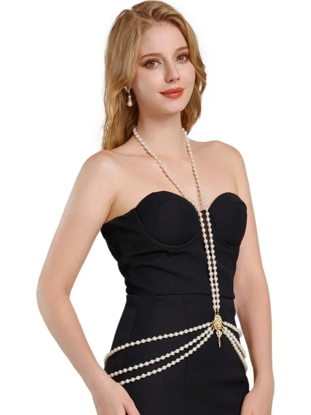 Faux Pearl Body Chain for Women 6mm Beads 1920s Gatsby